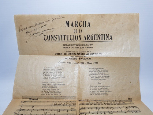 Imagen 3 de 5 de Antigua Partitura Marcha Constitución Arg 1942 Mag 56823