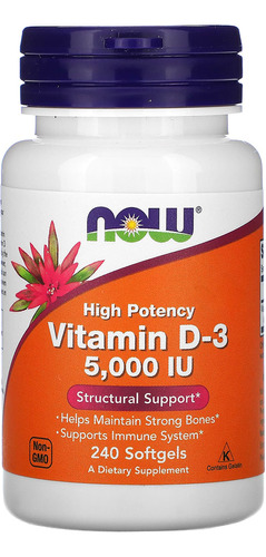 Vitamina D3 5000iu Alta Potencia Now 240 Softgels