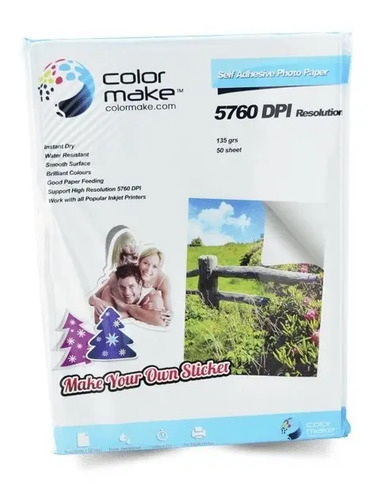 Papel Fotográfico Autoadhesivo Color Make Tamaño A4 50 Hojas Color Blanco