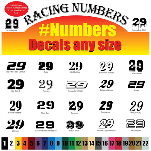 Custom Vinyl Racing Numbers Decal- Personalized Letteri...