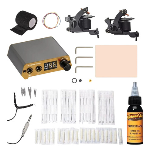 Kit Para Tatuar 2 Maquinas Bobinas Fuente Relleno Y Sombra