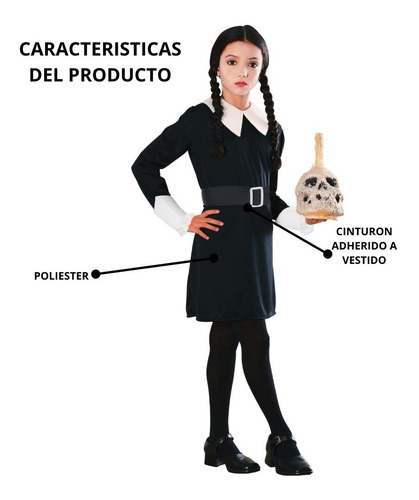 Imagen 4 de 5 de Disfraz Merlina Los Locos Addams Deluxe Niña