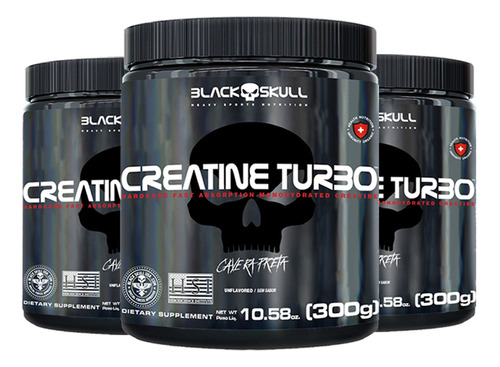 Kit 3 Black Skull Creatina 300g Energia E Força Muscular