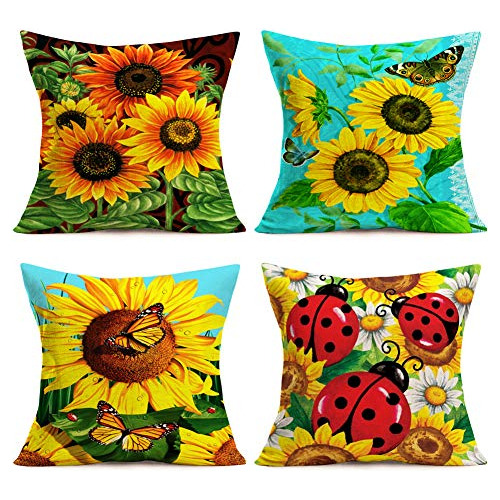 Fundas De Cojín Vibrantes Girasoles Y Patrón De Marip...