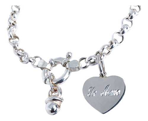 Pulsera Rolo Dije Chupete Plata Y Dije Grabado (arg50010)