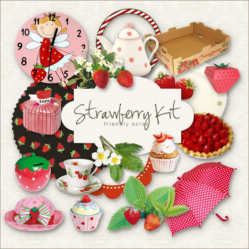 Kit De Imágenes Digitales Shabby Chic Rojo Frutillas