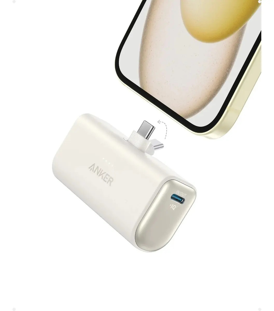 Anker Nano Power Bank Con Conector Usbc Plegable Integrado Cargador Portátil de 5000 Mah 225 W Color Blanco