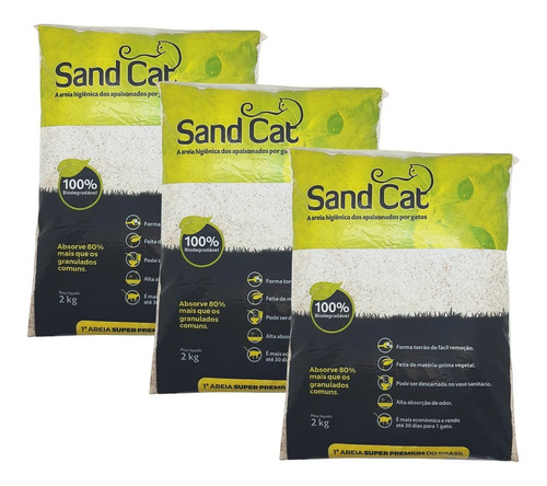 Areia Para Gato Sand Cat Super Premium 3 Pcts 2 Kg Orgânica