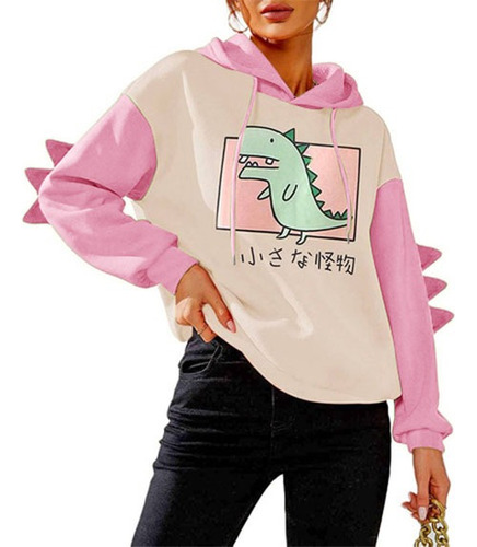 Sudadera Con Capucha De Dinosaurios Manga Larga Para Mujer