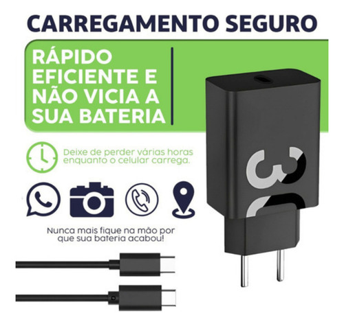 Carregador Turbo Para Samsung 30w S20 S22 S24 Plus S25 A55