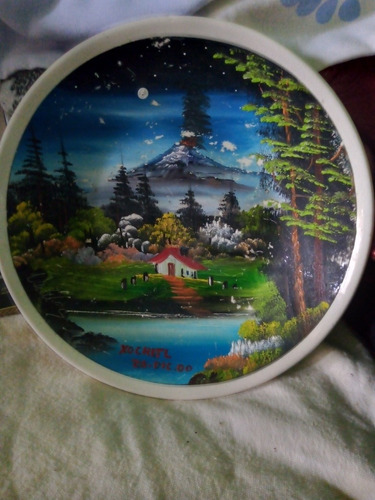 Óleo Sobre Plato De Porcelana, Paisaje Firmado Valdés. 19cm