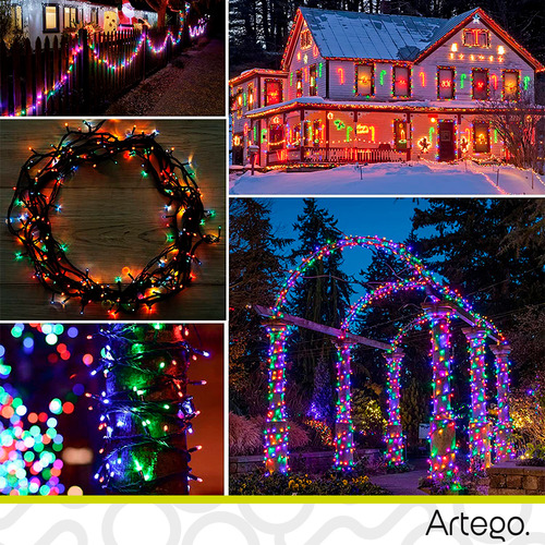 Luces Serie 200 Led Color Luz Multicolor Color Cable Verde Artego Interior Exterior Decoración Navidad Árbol Navidad Eventos Bodas Led Christmas String Lights Waterproof 8 Modos Uso Temporizador