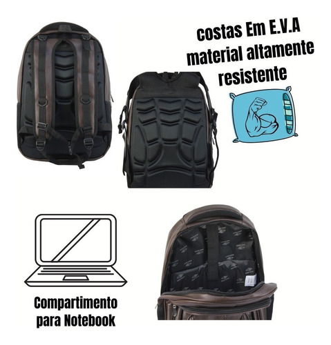 Imagem 4 de 5 de Mochila Trabalho De Couro Marrom Notebook Reforçada Mormaii