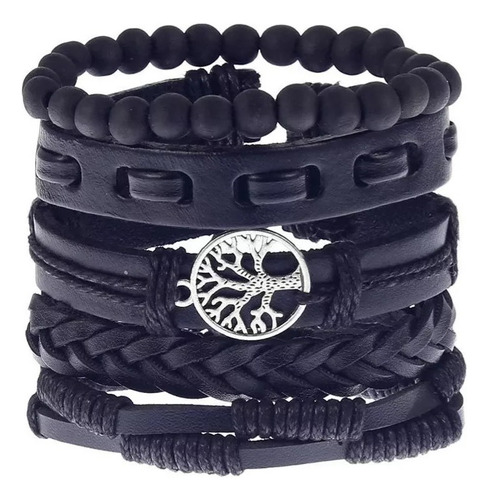 Pulsera Hombre Conjunto 5 En 1 Cuero Sintético Dije Arbol