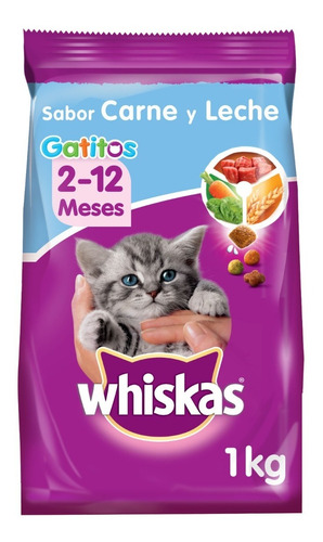 Whiskas Alimento Seco Para Gatitos Sabor Carne Y Leche 1kg