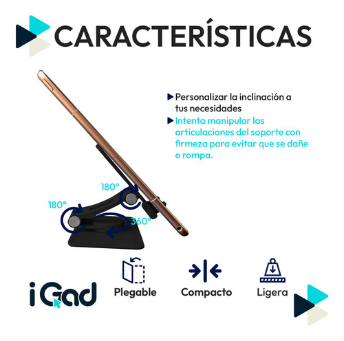 Soporte Universal Para Celular iGAD Base De Plástico Portátil Plegable Slim Holder De Escritorio Color Negro