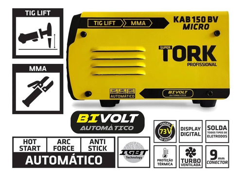 Máquina Solda Inversora Micro Kab 150amp Tork Bivolt Mma Tig