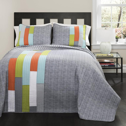 Lush Decor 2 Twin-gray Y Orange Shelly Stripe Quilt | Patrón