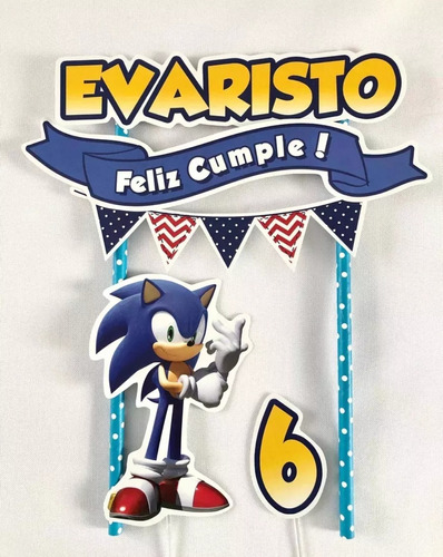 Toppers Cake Adorno Para Torta Sonic Cumpleaños Niños