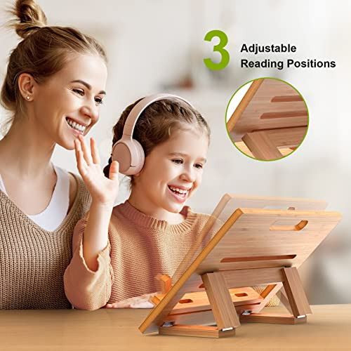 Soporte De Libros De Bambú, Atril Ajustable Lectura, S...