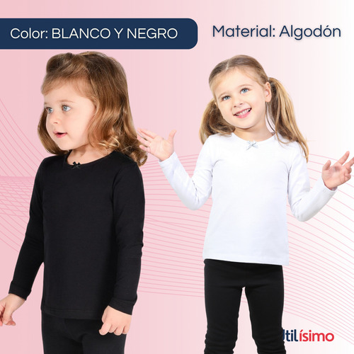 Pack 6 Camisetas Algodón Mnga Larga Polera Niña Primera Capa
