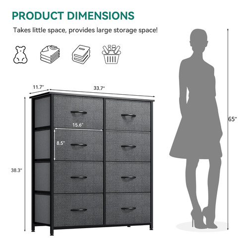 Cómoda Para Dormitorio, Cómoda De Tela Con 8 Cajones, Cómoda