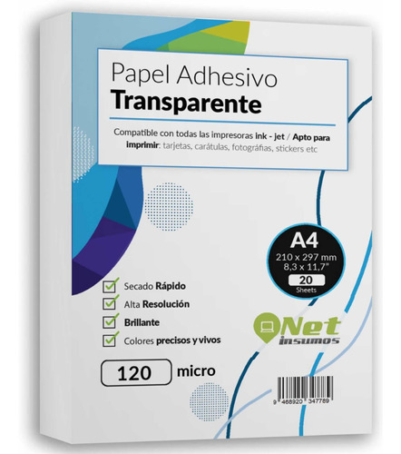 Papel Adhesivo Transparente A4 120 Micro Pack 20 Hojas