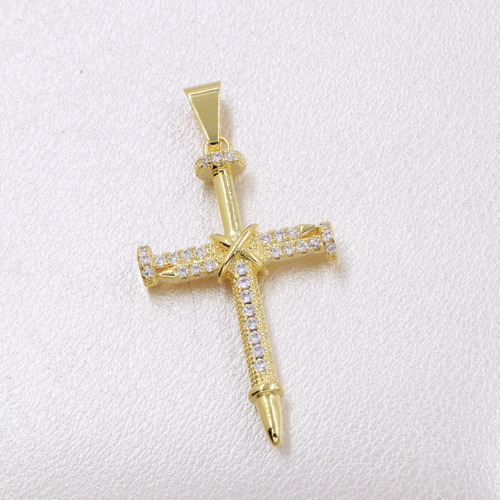 Colgante Cruz Clavos Circonias Cristal Oro Laminado 18k