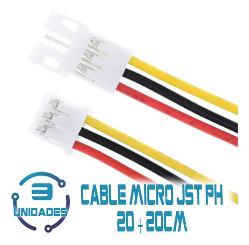 3 Cables Conector Micro Jst Ph 2,0 Mh, 20cm + 20cm 3 Pines