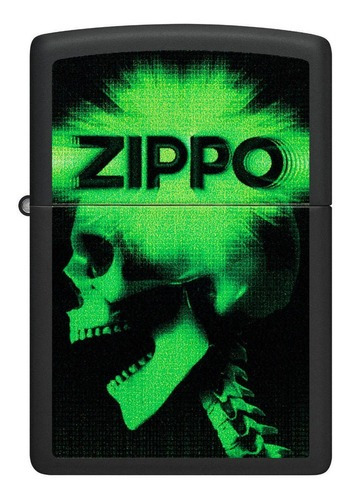 Encendedor Zippo Green Skull Cyber Design Negro Zp48485