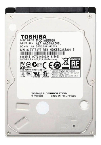 Hd Toshiba Notebook 500gb Cor Prateado