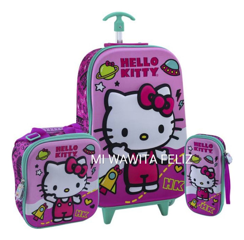 Set Maleta Kitty Lazo Escaladora Oficio Lonchera Cartuchera