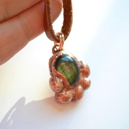 Imagen 2 de 10 de Collar Dije De Piedra Preciosa Labradorita, Cuero, Cod1