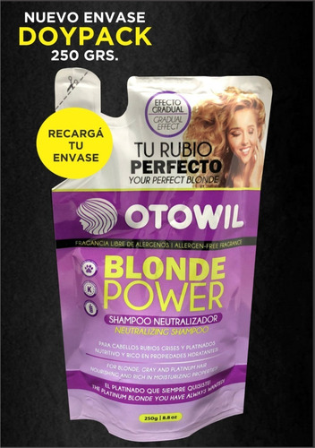 Imagen 4 de 4 de Doypack Shampoo Neutralizador Blonde Power Otowil X250g