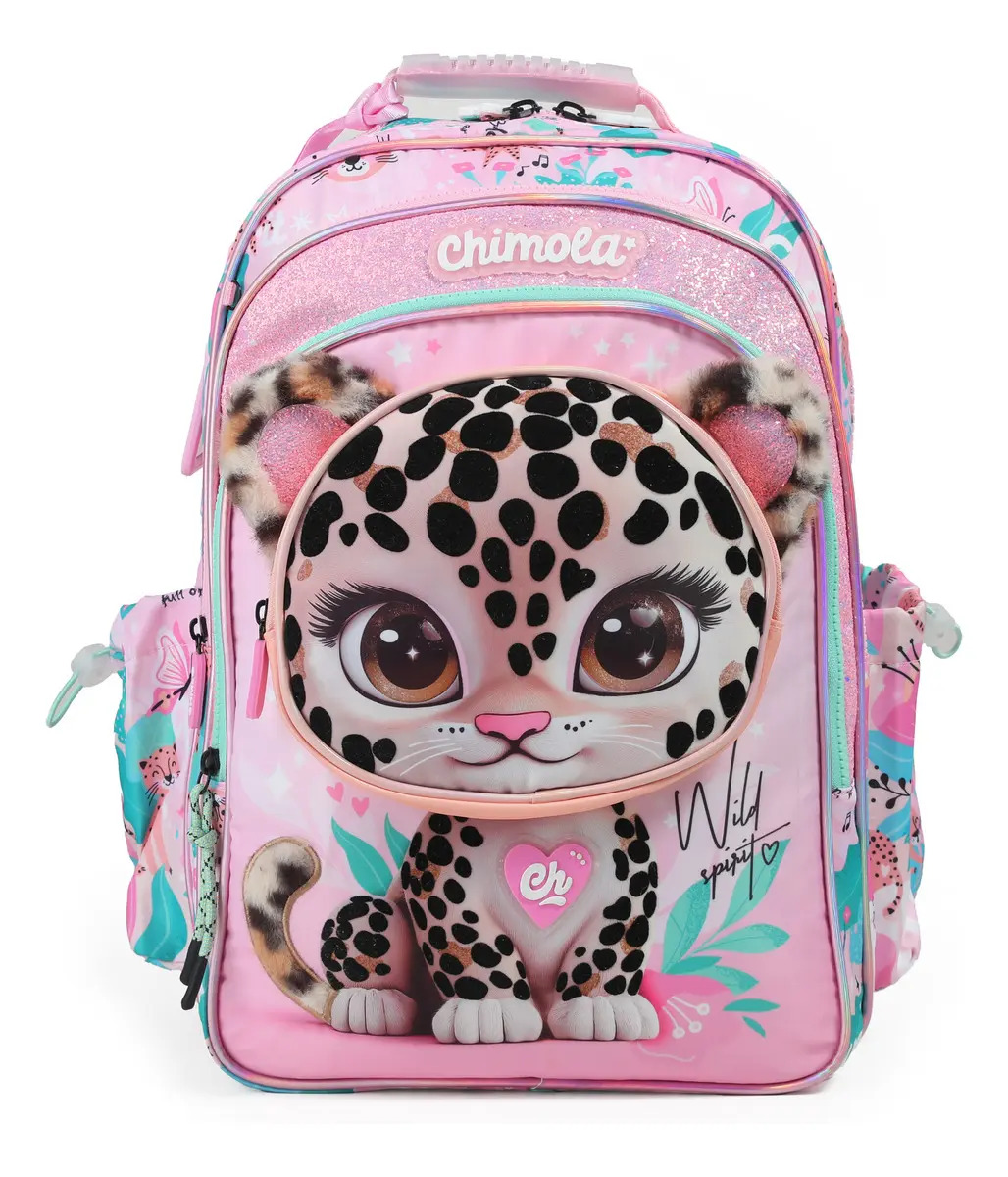Mochila Chimola Escolar 16 pulgadas Rosa Diseño Racing Car Niña