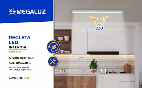 Megaluz 60CM12W02 Regleta LED para iluminación de interiores. Barra LED  12W, 840LM, CRI 80, ahorro de energía. (60CM) : : Hogar y  Cocina