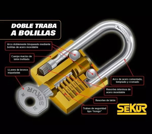 Candados Hermanados Sekur 31 Bronce Doble Traba Bolillas