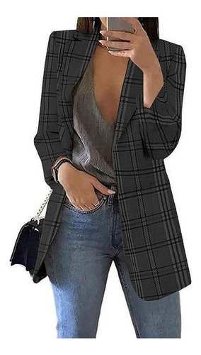 Solapa De Traje Casual A Cuadros De Moda, Blazer Mujer B