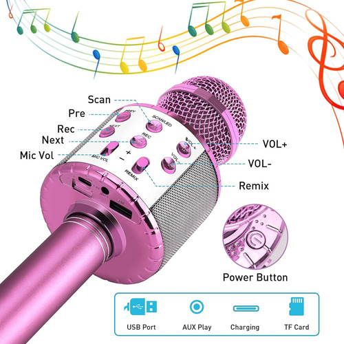Micrófono De Karaoke Para Niños Con Luces Led, Micrófono De