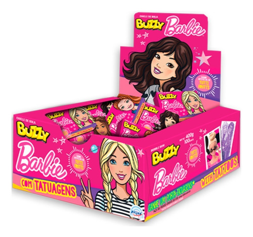 Display Chiclete Barbie Tattoo Tutti Frutti Buzzy C/100 Unid