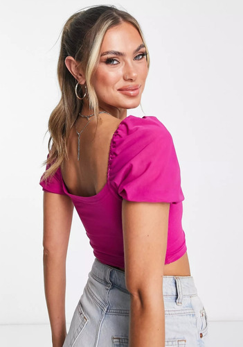 Puma Crop Top Con Mangas Puff Rosa Talla L