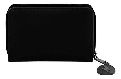 Billetera Trendy Con 8 Compartimientos Con Cierre Seguro Color Negro Diseño De La Tela Liso