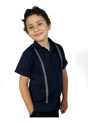 Guayabera Yucateca Artesanal De Lino Con Bordado Para Niño 