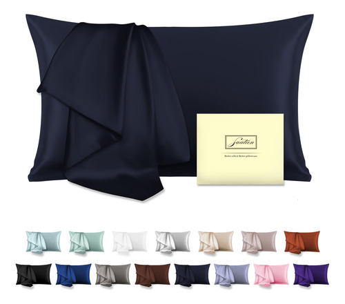Funda De Almohada De Seda Tamaño Queen Color Azul Marino
