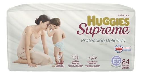 Pañales Huggies Supreme Platino Etapa 5 Unisex 84 Piezas