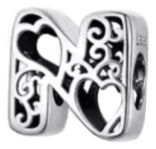 Charm 100% Plata Ley S925 Dije Letra Corazones Mujer Nombres N