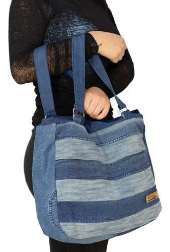 Bolso Tote De Mezclilla Reciclada Hecho A Mano