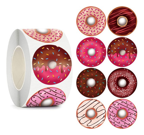 Pegatinas Etiqueta Sticker Rollo 500 Piezas Donas Donitas