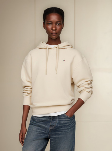 Polerón Hoodie Con Logo Bordado Beige Tommy Hilfiger