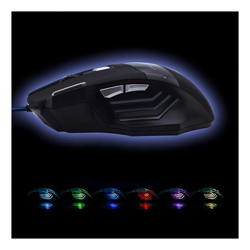 Mouse ergonômico Gaming Gamer Optical Wired USB LED 7 botões 5500 Dpi Scroll Wheel Color Techno Black